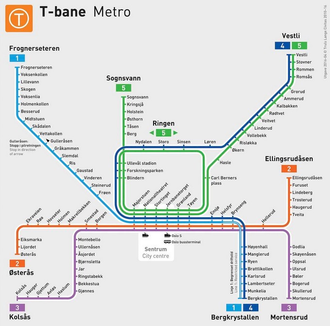 Mapa kolejki miejskiej w Oslo