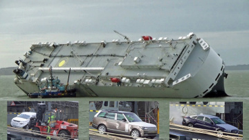 Luxury Cars Being Unloaded From The Salvaged Hoegh Osaka Ship.