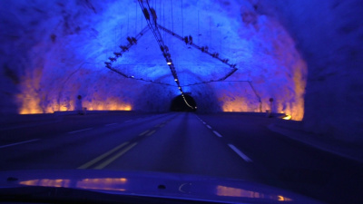 World's longest road tunnel (24.5 km/15.2 mi), Lærdalstunnelen in Norway