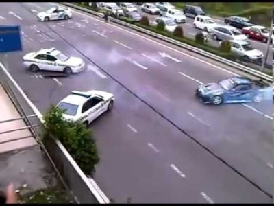 Drift - Police chasing Street Racer on highway. Very Funny. jdm cars imports
